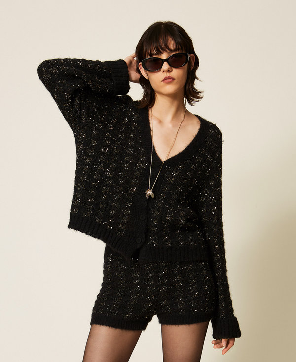 Jacquard knit cardigan with houndstooth pattern