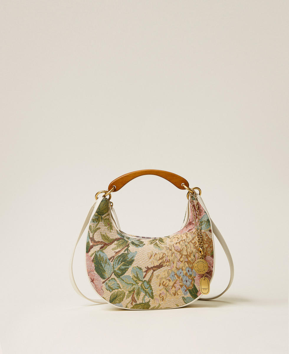 Jacquard &lsquo;Croissant&rsquo; bag with charms