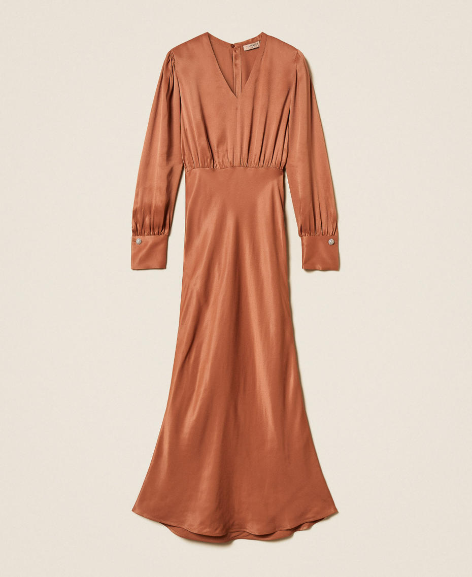 Langes Kleid aus Satin &bdquo;Mocha Mousse&ldquo;-Braun Frau 261TP2761_13168_S0