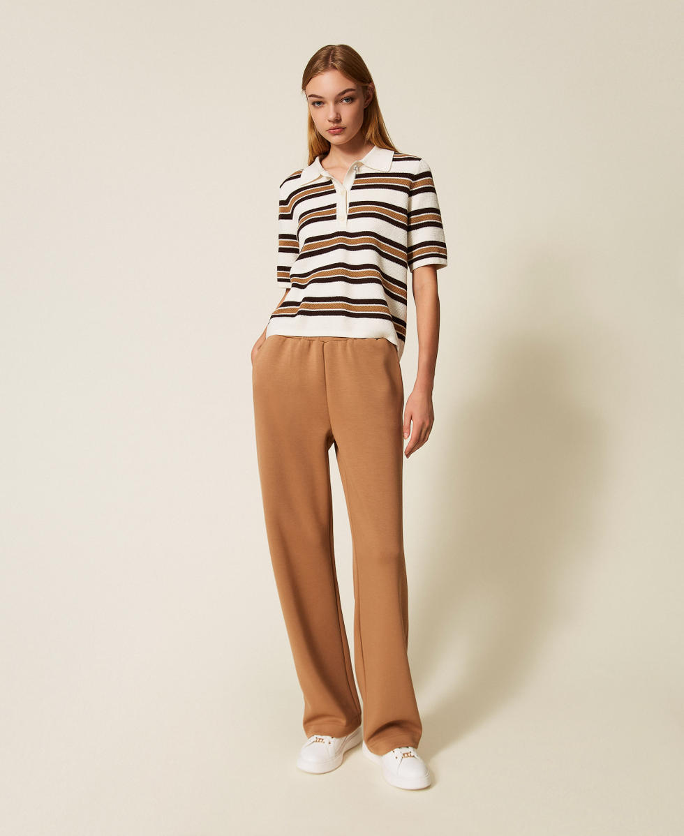 Pantaloni in tessuto scuba Bicolor Camel / Off White Donna 252LI2QEE_12670_02