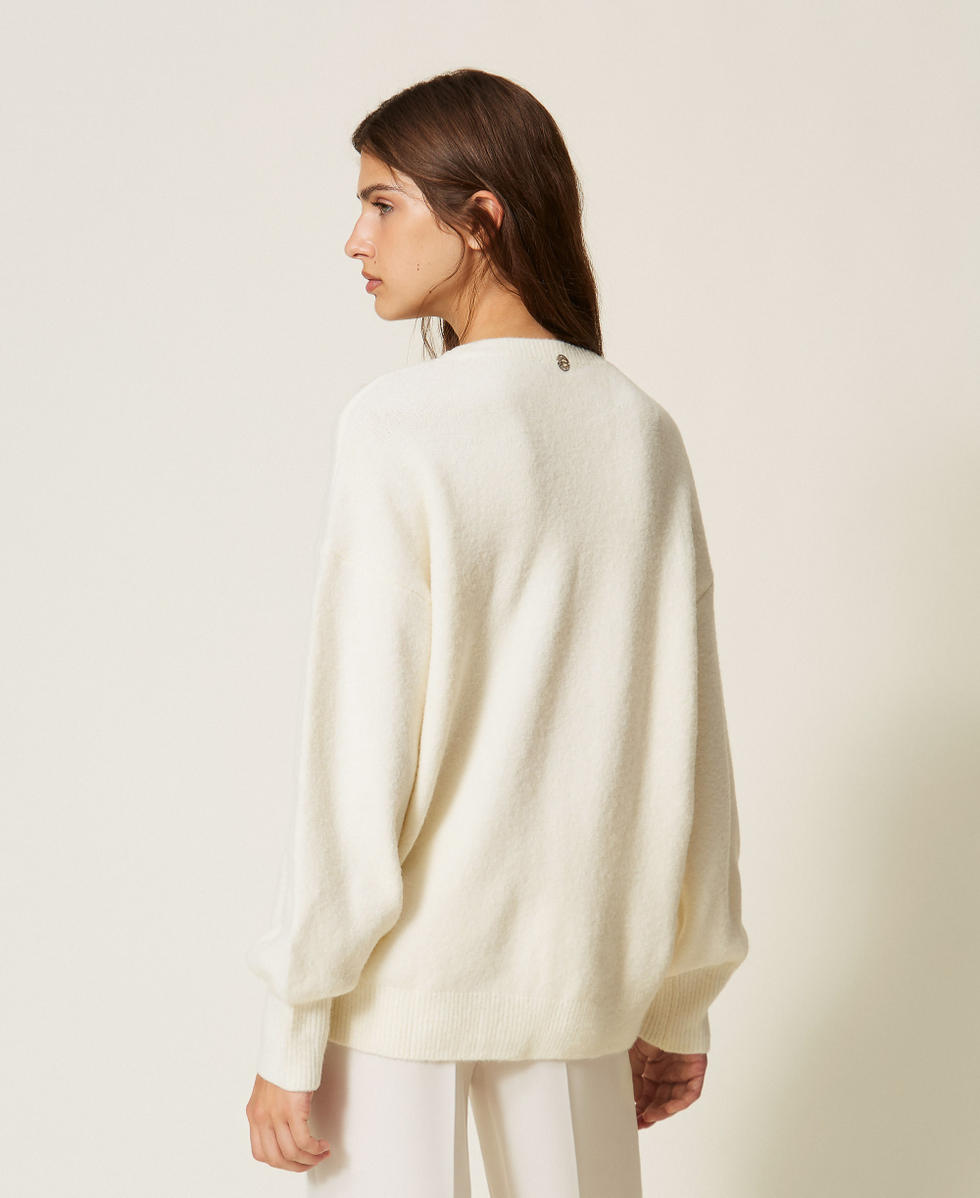 Pullover mit Blumenranken aus Organza Wei&szlig; Schnee Frau 262AT3070_00282_03