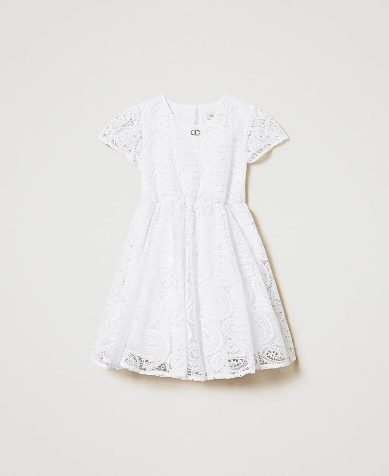 Короткое платье из кружева макраме с бантом Белый "Ice" Девочка 251GJ2QR8_00808_01