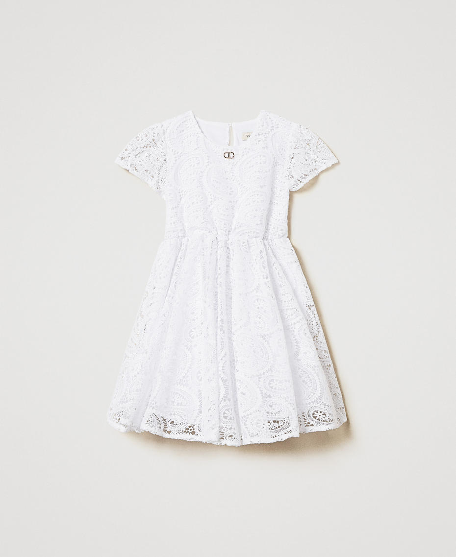 Короткое платье из кружева макраме с бантом Белый "Ice" Девочка 251GJ2QR8_00808_01