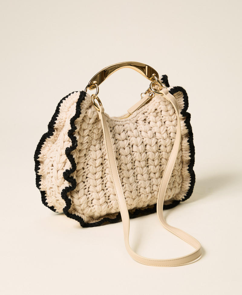Crochet Croissant bag Two-tone "Parchment" Beige/Black Woman 262TB7290_13842_03