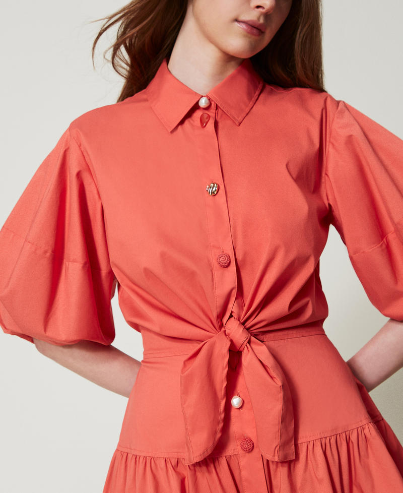 Short poplin shirt dress Coral Sunset Woman 251LM2KEE_12360_04