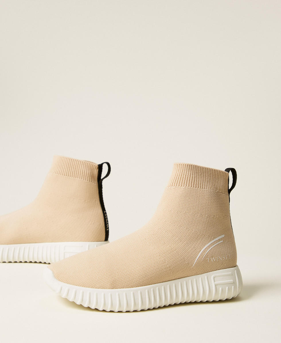 Sock trainers with logo Biscuit Beige Girl 252GCJ016_10884_02