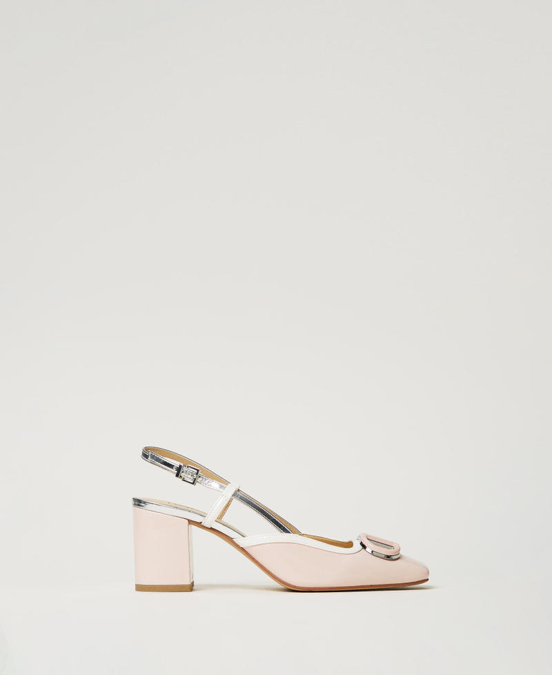 Faux patent leather sling back court shoes Two-tone Cupcake Pink/Silver Woman 251TCP070_12152_01