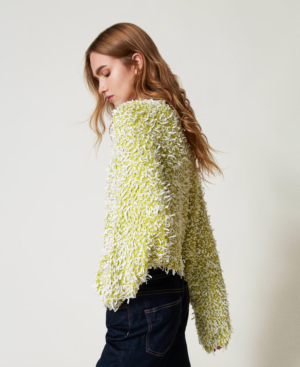 Pullover aus Curly-Garn Zweifarbig Citronelle / "Papers"-Wei&szlig; Frau 251AP3200_12259_01