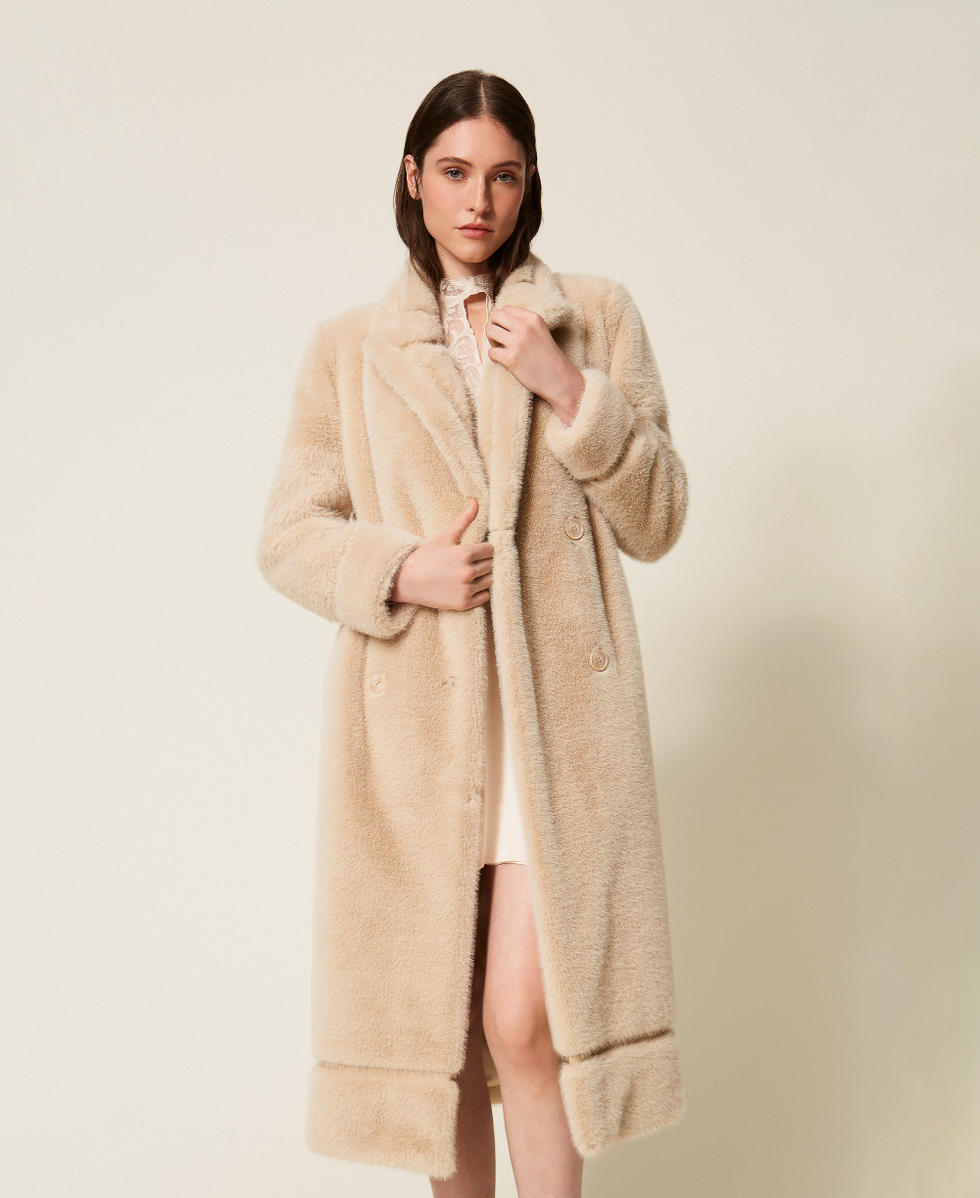 Double-breasted faux fur coat Light Natural Woman 252TT2152_12227_04