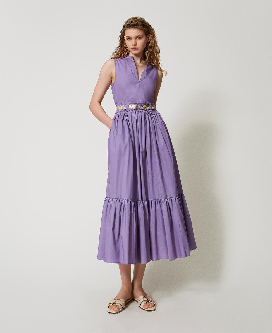 Long poplin dress with flounce Cold Lavender Woman 251TT2101_11948_01