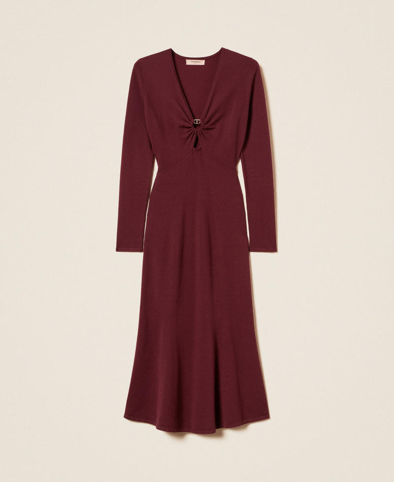 Knit midi dress with Oval T “Wine tasting” Purple Woman 252TP3140_05609_S0