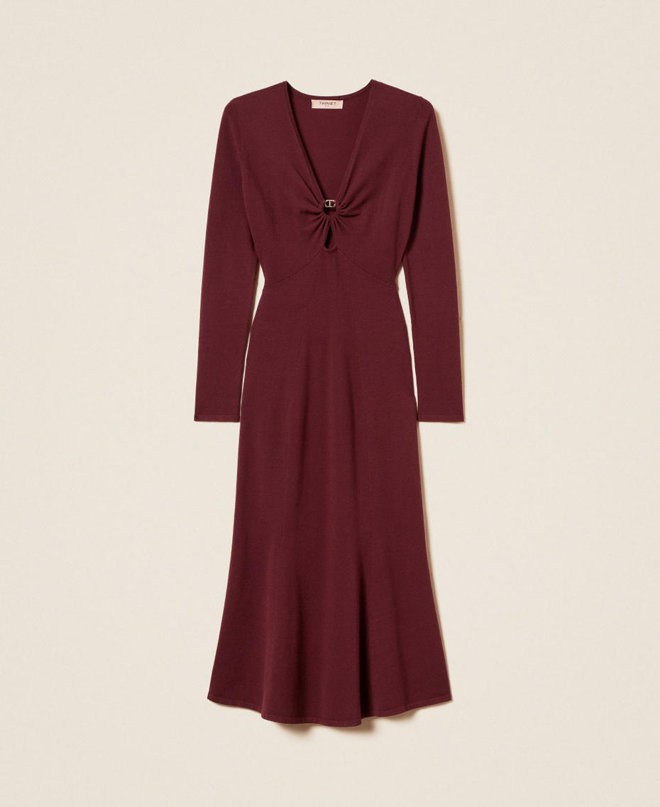 Knit midi dress with Oval T “Wine tasting” Purple Woman 252TP3140_05609_S0