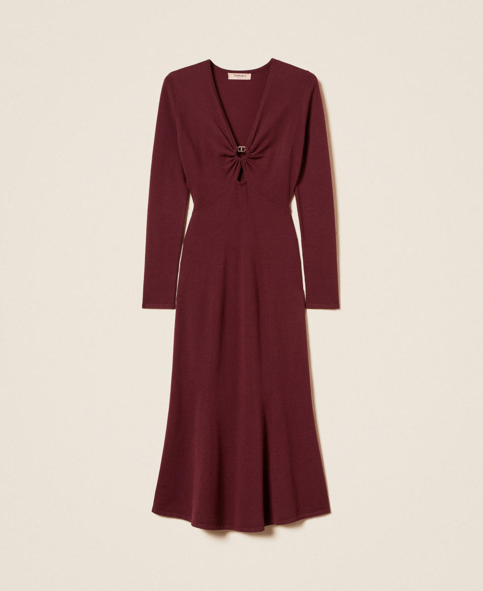 Knit midi dress with Oval T “Wine tasting” Purple Woman 252TP3140_05609_S0