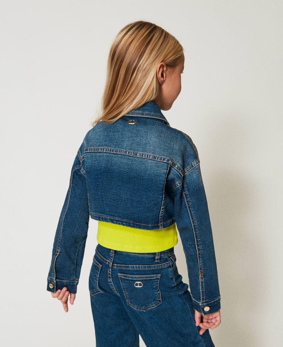 Blouson cropped en jean Denim Bleu Fonc&eacute; Fille 251GJ2600_12231_03