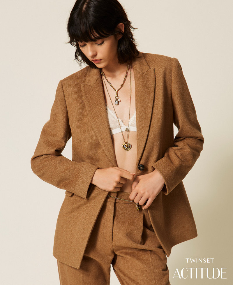 Fischgrat-Blazer aus Wollmischung Toffee Herringbone Frau 262AT2260_14041_PA