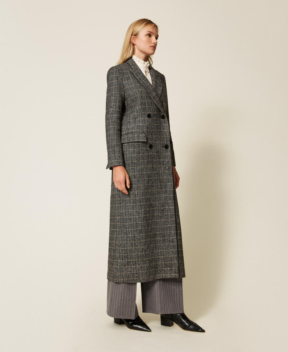 Wool blend long coat with lurex Black/Gold Herringbone Woman 252TT2041_13026_05