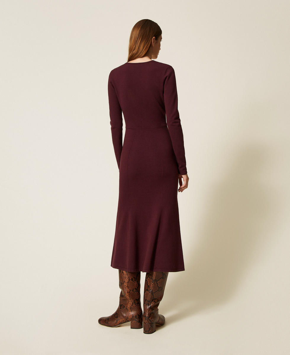 Knit midi dress with Oval T “Wine tasting” Purple Woman 252TP3140_05609_03