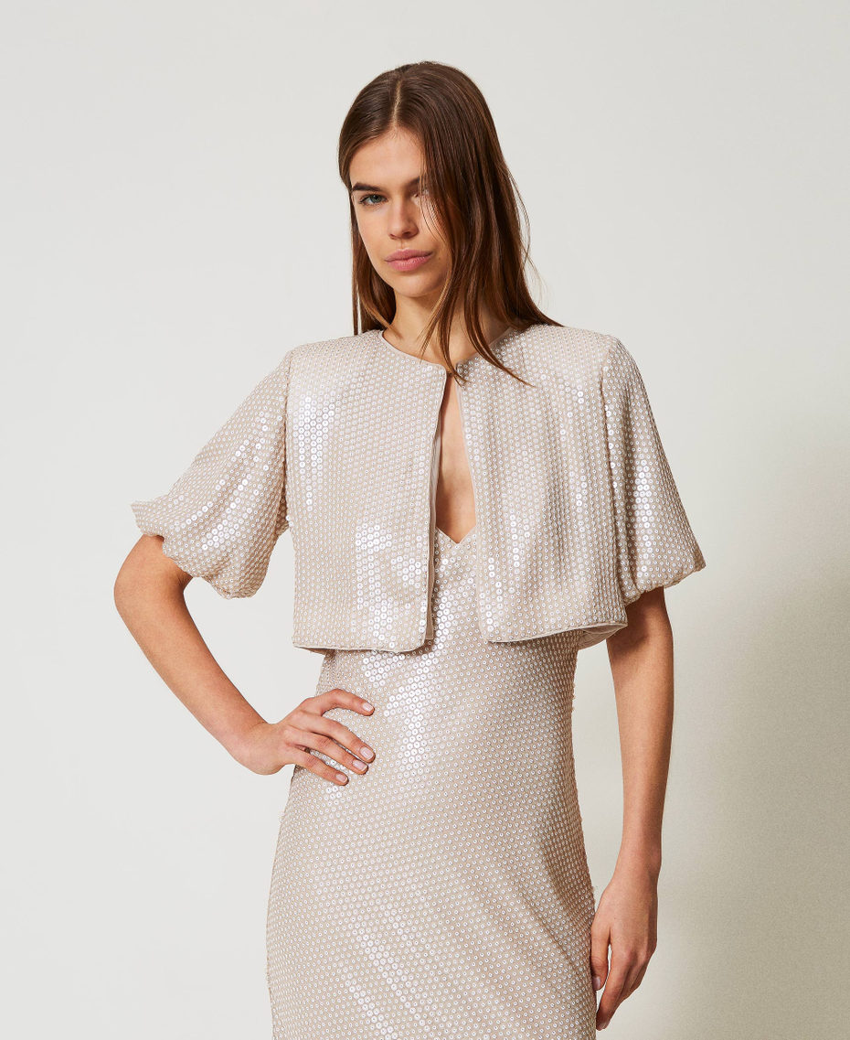 Shrug with sequin embroidery Rope Beige Sequin Embroidery Woman 251TT2132_12495_01
