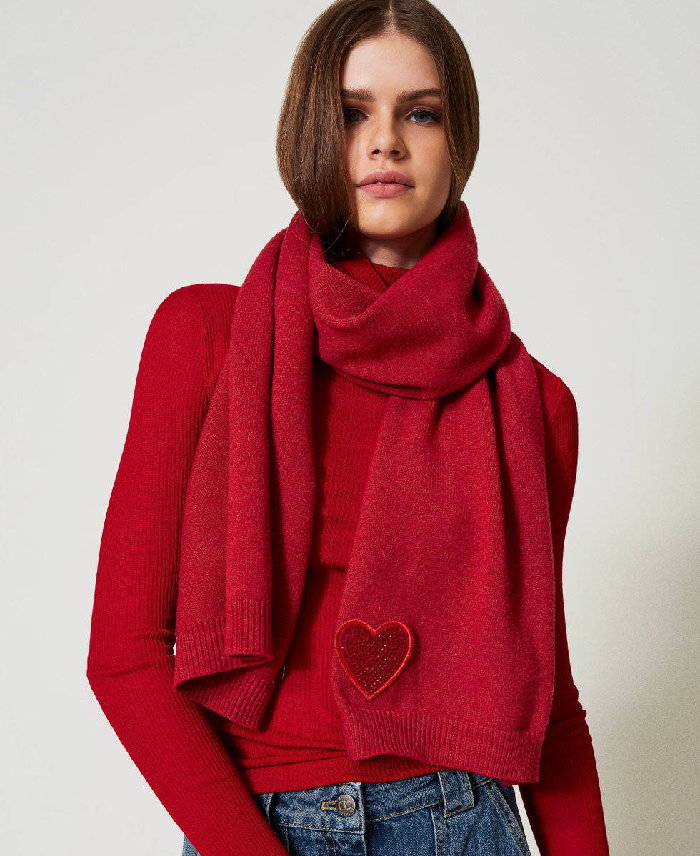Knitted scarf with heart patch Venetian Red Woman 242LL5AEE_00740_S0