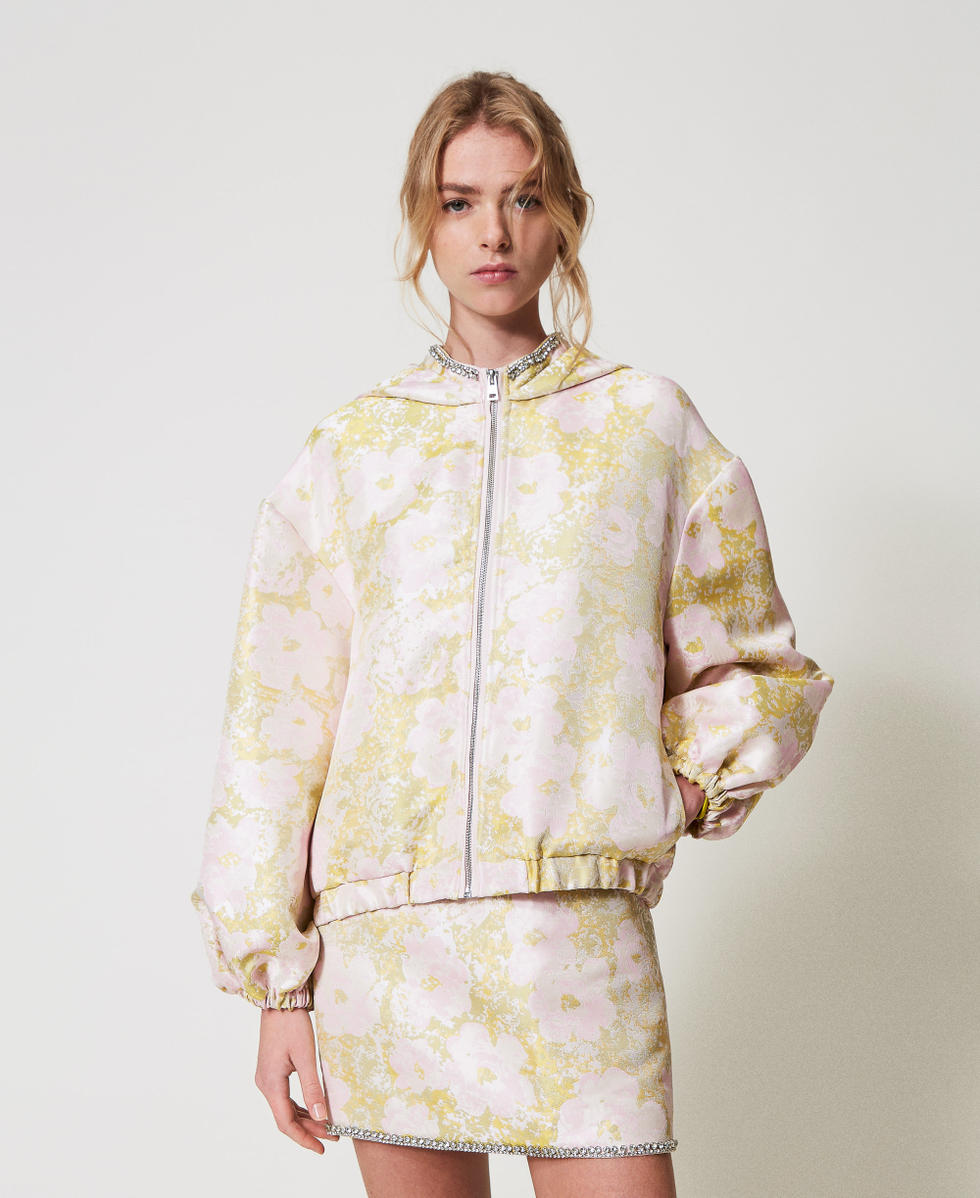 Jacquard bomber with hand embroidery
