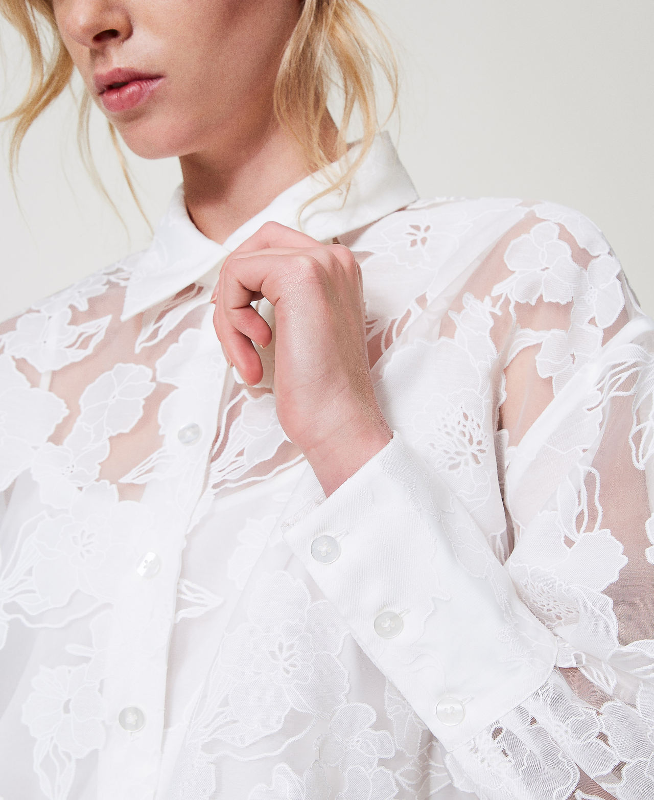 Fil coupé organza shirt Woman, White | TWINSET Milano