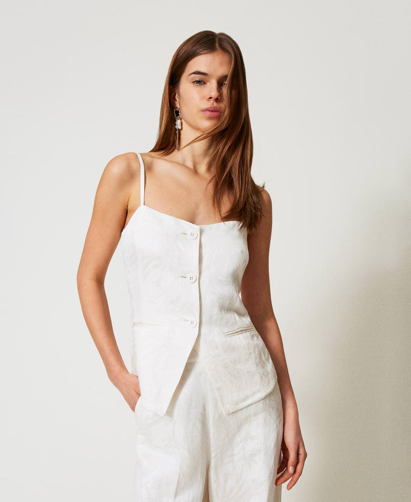 Fitted jacquard satin top White Snow Woman 251TT2174_00282_01