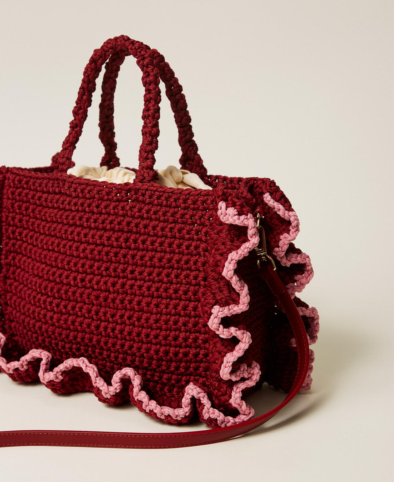 Crochet shoulder bag with flounces Indian Red/Cashmere Rose Woman 261TD8291_13496_03