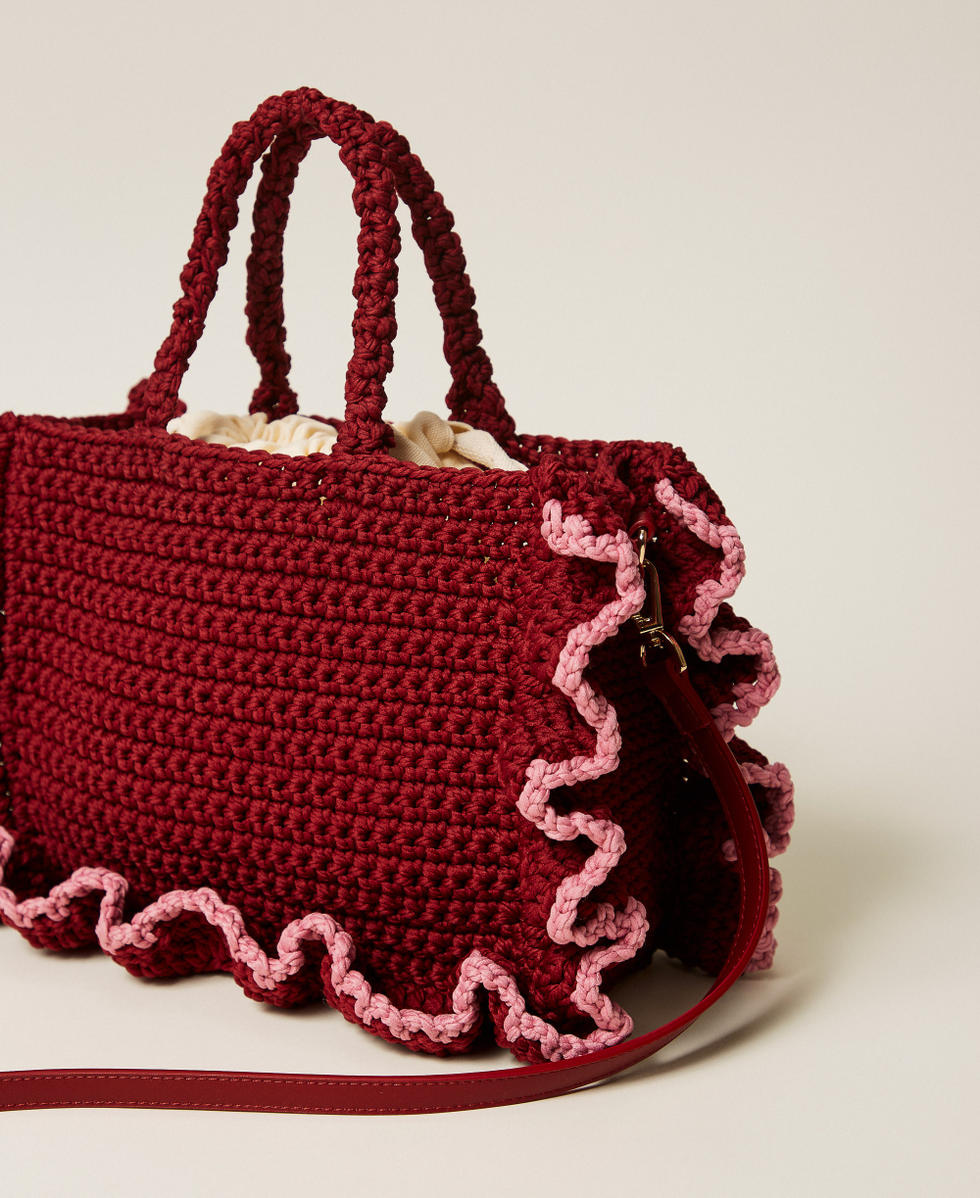 Borsa a tracolla crochet con balze Bicolor Rosso "Indian Red" / Cashmere Rose Donna 261TD8291_13496_03