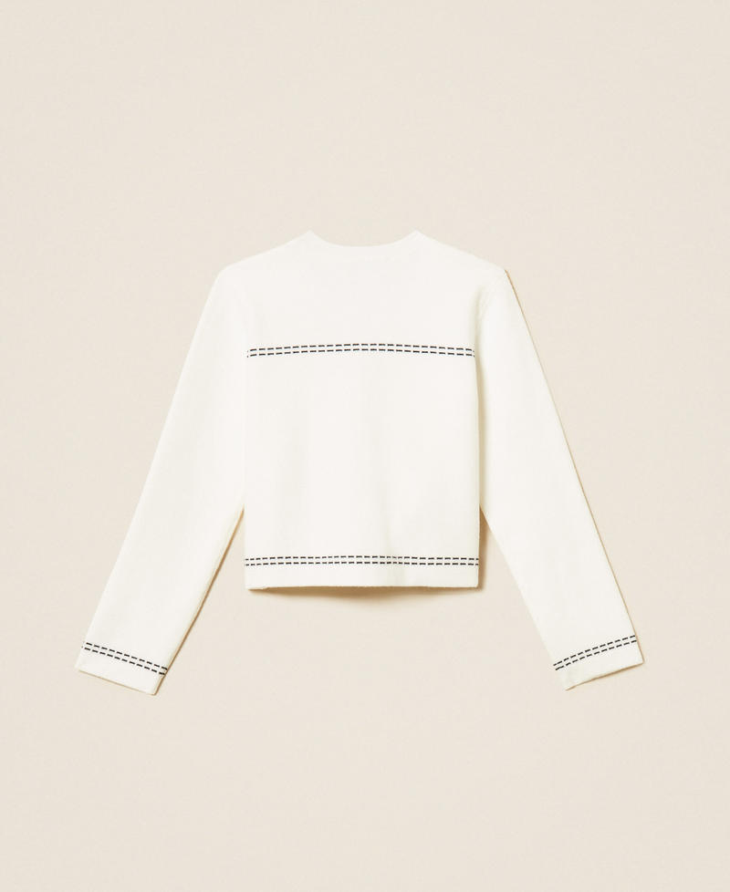 Knitted jacket with stitching "Snow" White/Black Girl 262GJ3020_13770_S1