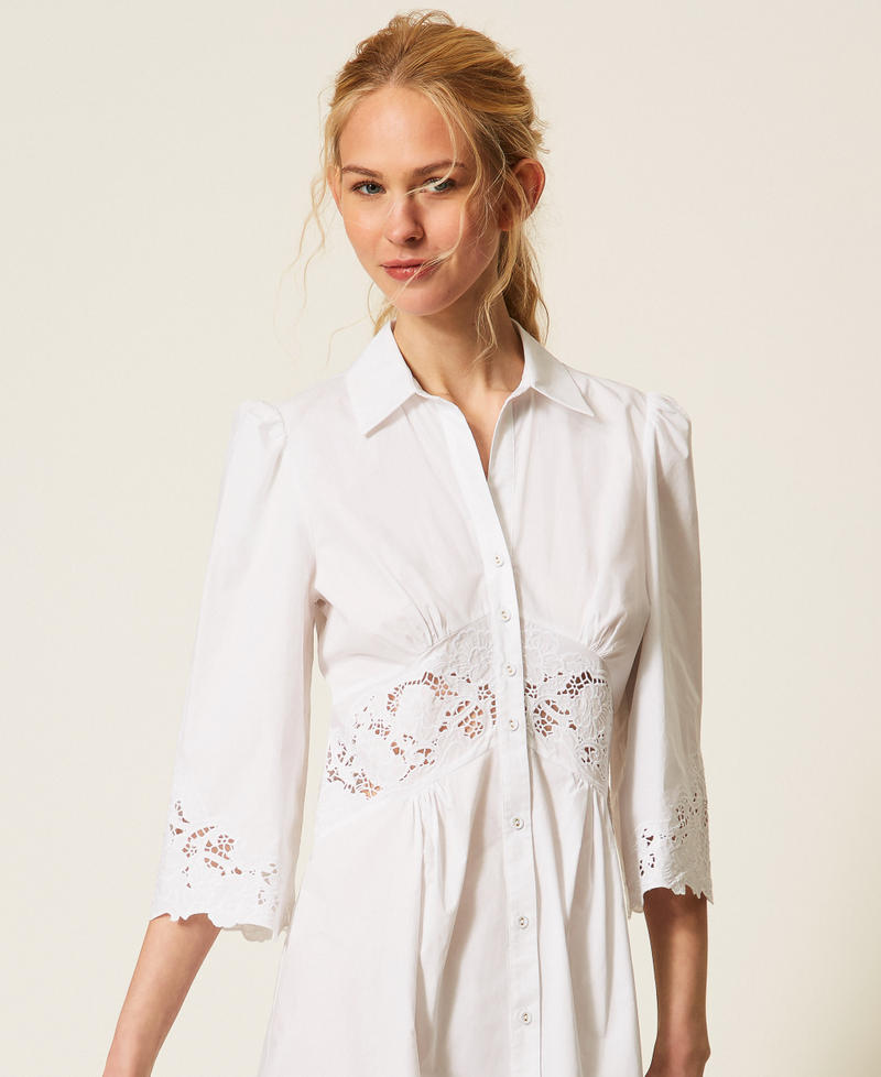 Midi poplin and broderie anglaise dress White Woman 261TT2034_00001_04