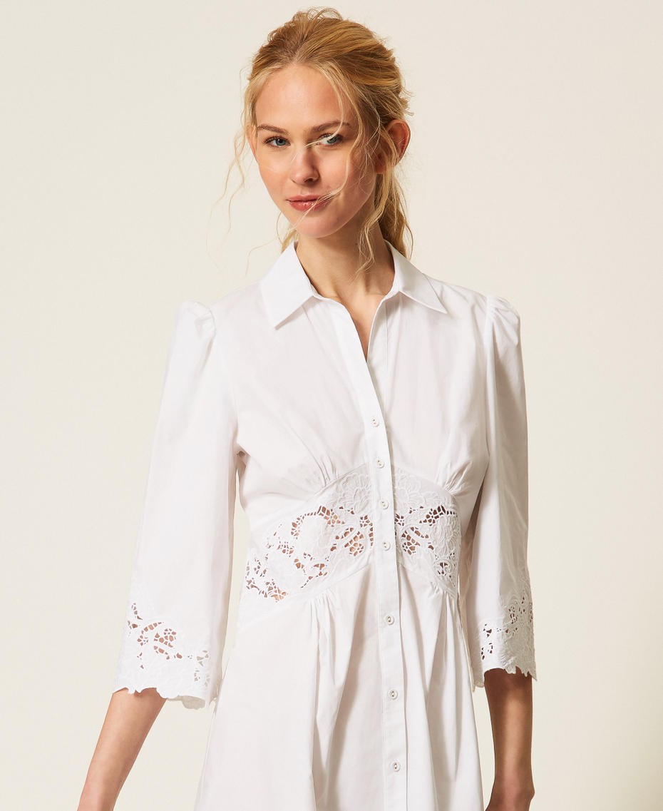 Midi poplin and broderie anglaise dress White Woman 261TT2034_00001_04