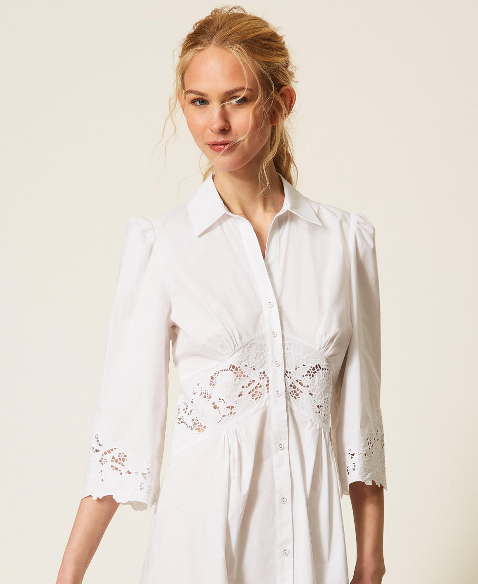 Robe midi en popeline et broderie anglaise Blanc Femme 261TT2034_00001_04