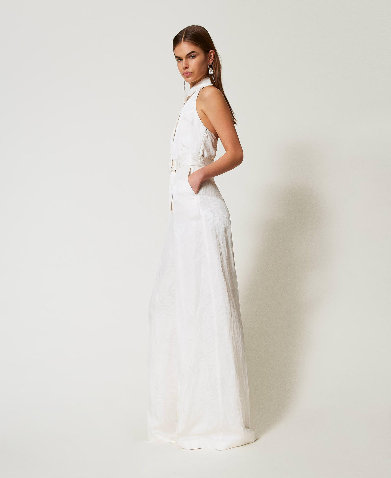 Long jacquard satin jumpsuit White Snow Woman 251TT2170_00282_02