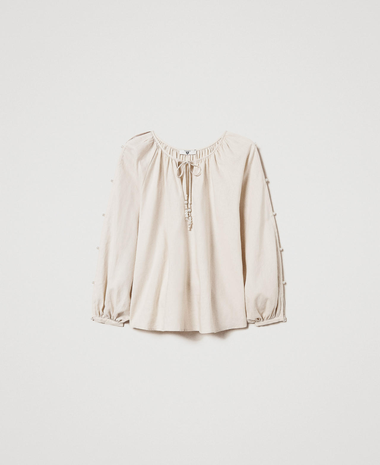 Bluse aus Leinenmischung mit Perlen Almond Beige Frau 251LM2QFF_12363_0S
