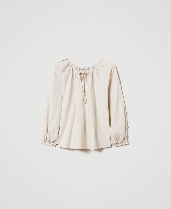 Blusa in misto lino con perle