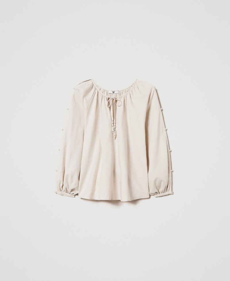 Bluse aus Leinenmischung mit Perlen Almond Beige Frau 251LM2QFF_12363_0S