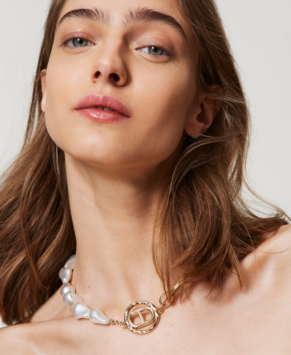 Collier ras-du-cou avec Oval T et perles New Gold Femme 251TO5380_10630_T0