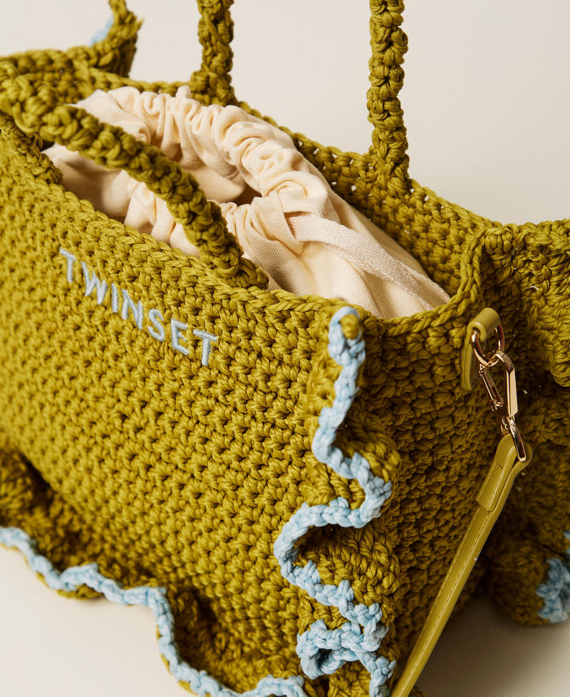 Crochet shoulder bag with flounces Two-tone Avocado Oil Green/Dusty Sky Blue Woman 261TD8291_13497_04