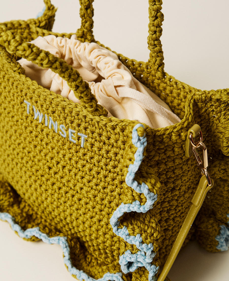 Crochet shoulder bag with flounces Two-tone Avocado Oil Green/Dusty Sky Blue Woman 261TD8291_13497_04