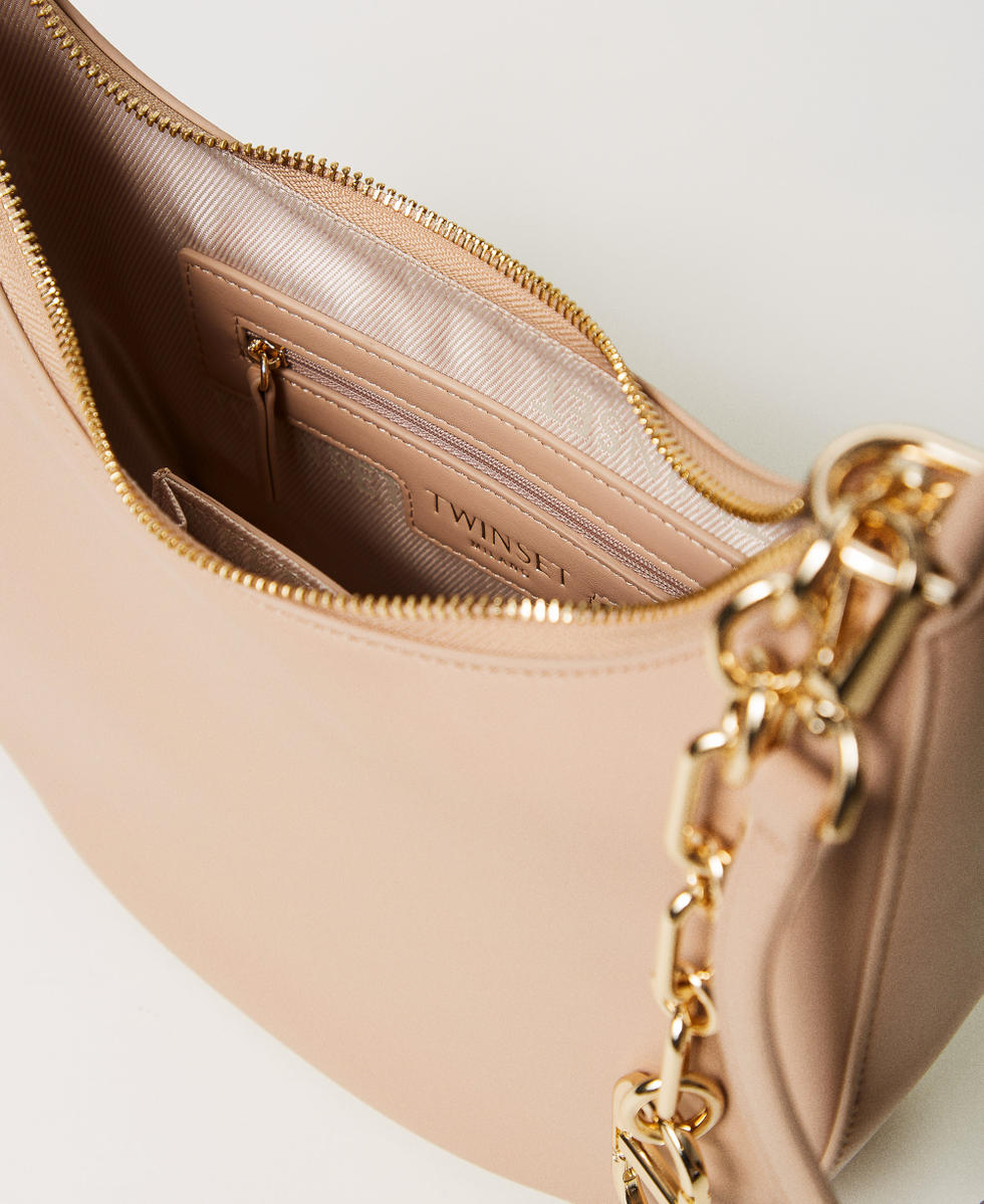 送料関税込【TWINSET】 クロシェコットン バケットバッグ Croissant' bag with Oval T chain Woman, Beige | TWINSET Milano
