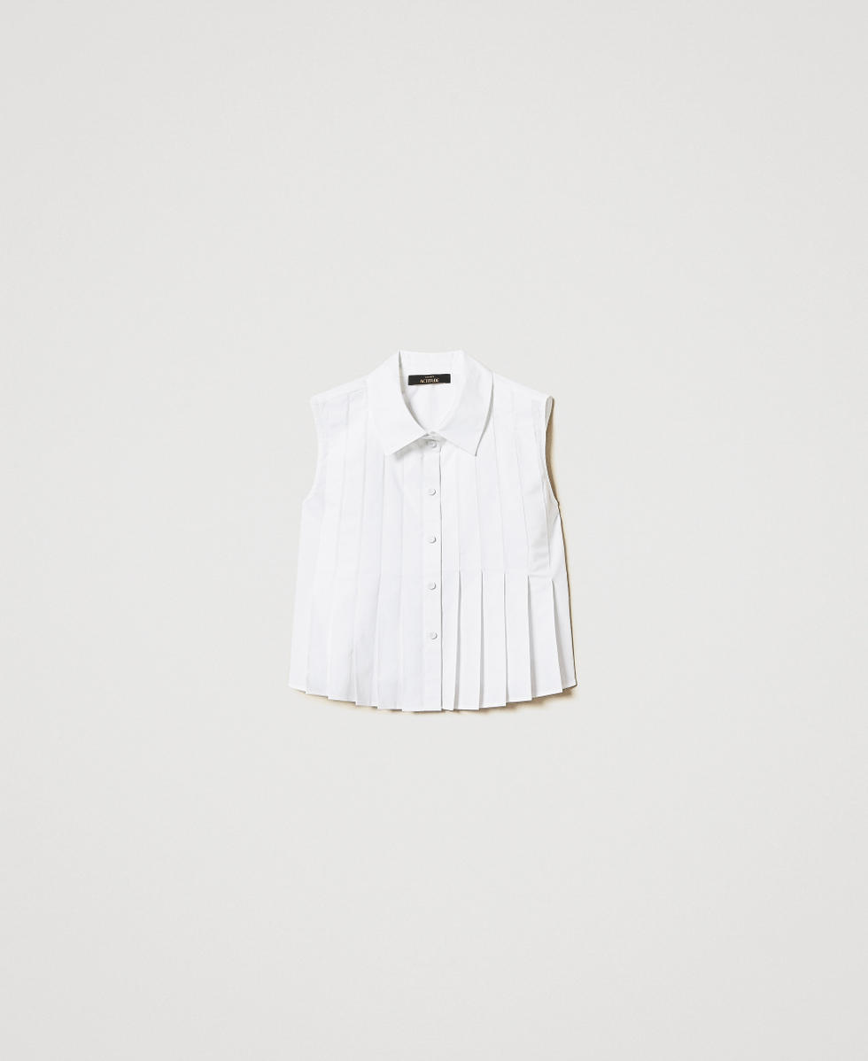 Cropped shirt with pleats Woman, White | TWINSET Milano