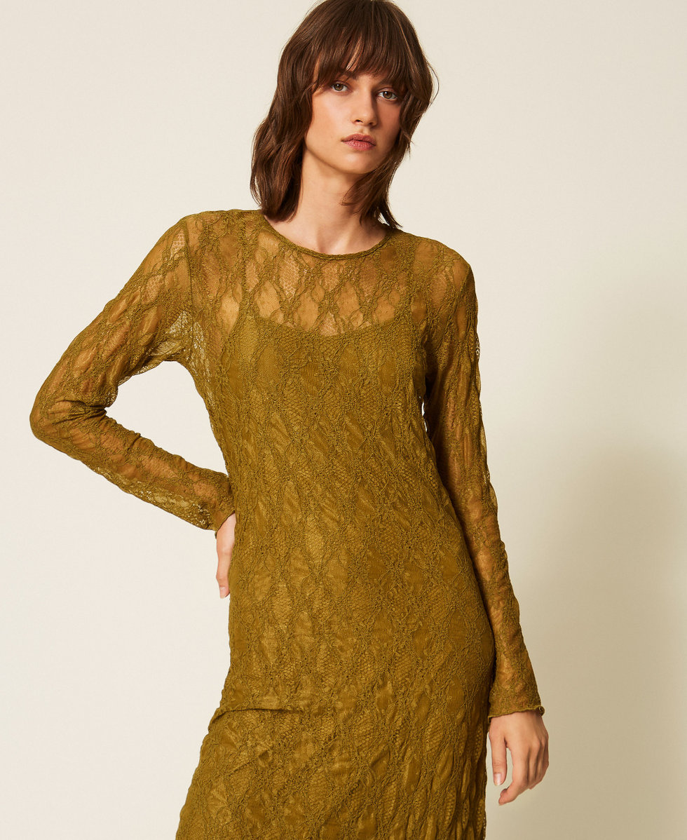 Long stretch lace dress Shiny Oil Woman 262LI2NDD_13450_04