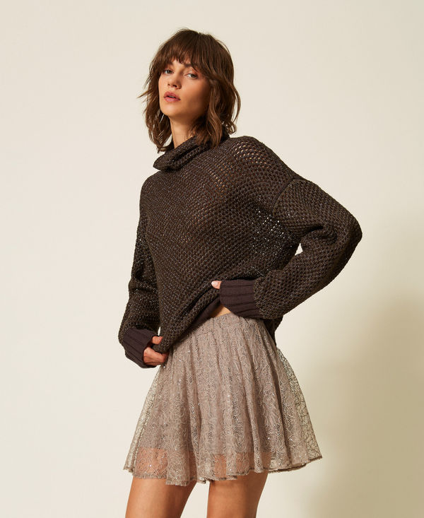 Netz-Rollkragenpullover mit Lurex