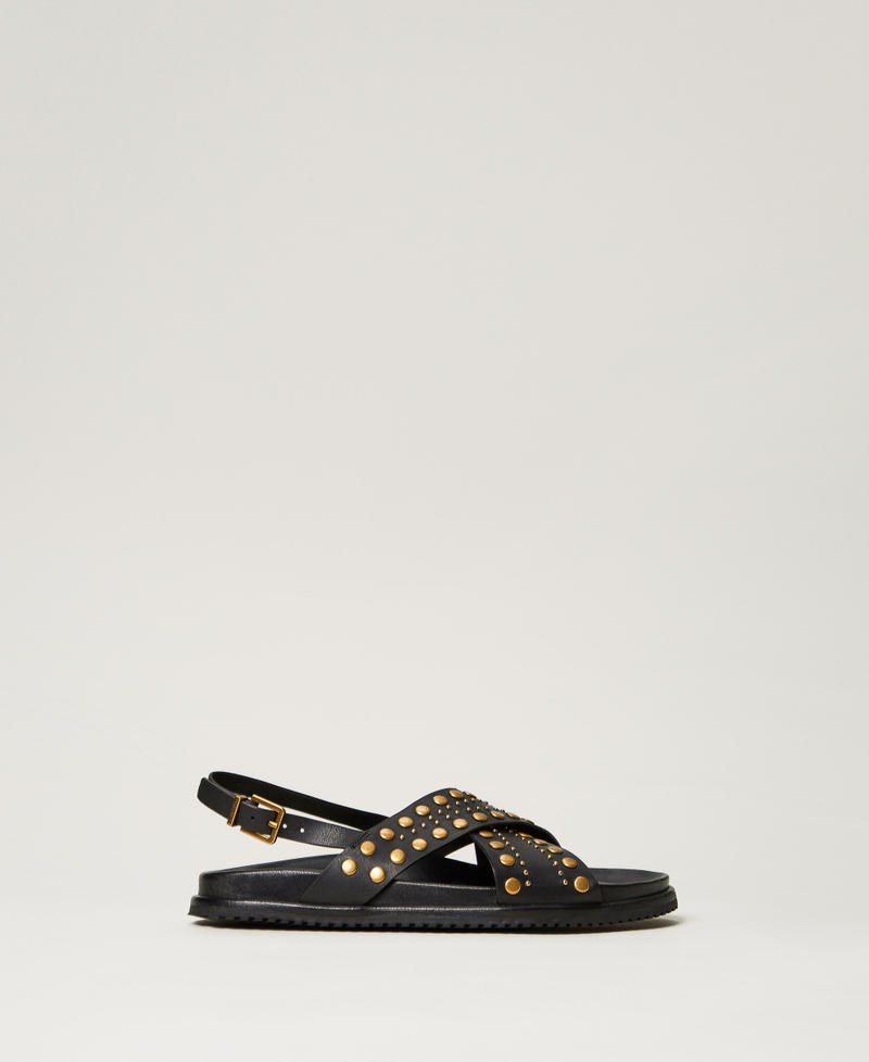 Leather sandals with studs Black Woman 251TGT070_00006_01