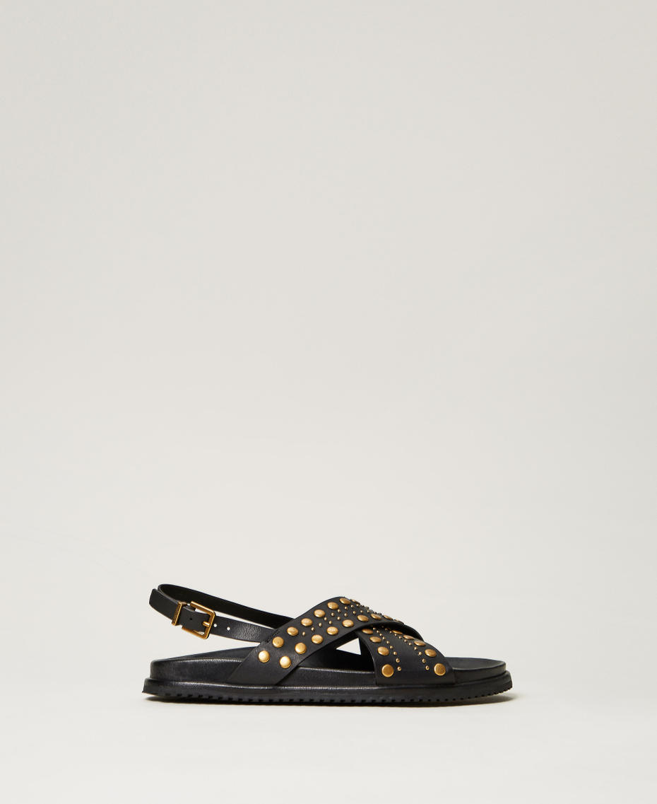Leather sandals with studs Black Woman 251TGT070_00006_01