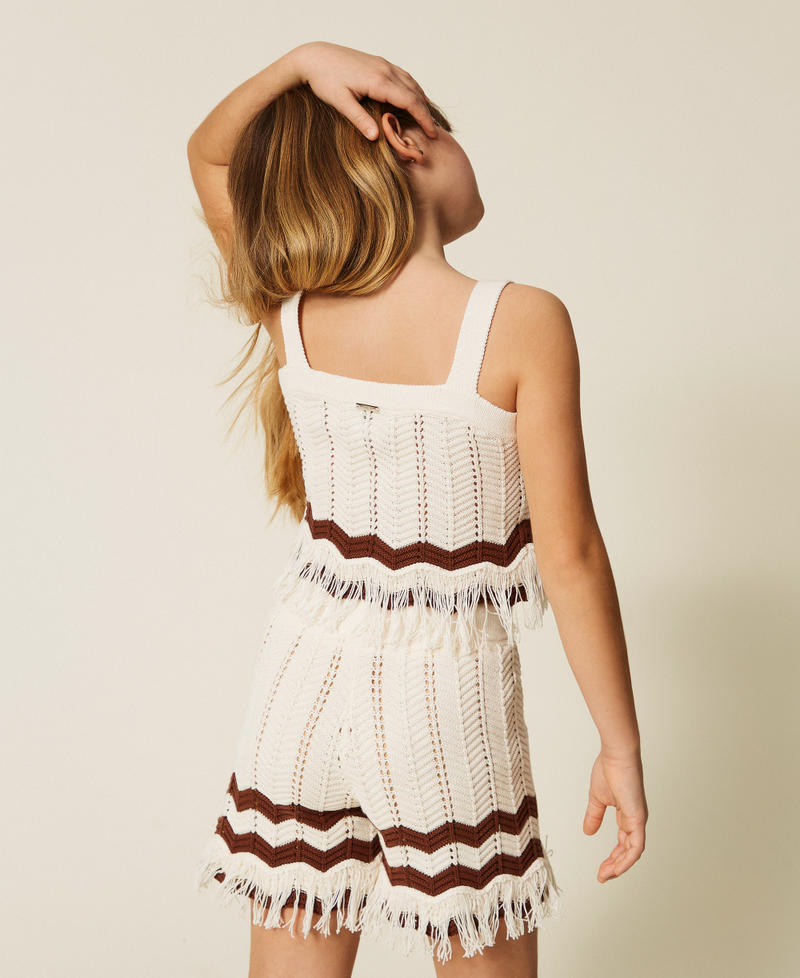 Knit top and shorts with zig-zag pattern Two-tone Milk/Dark Root Brown Girl 261GJ3021_13198_03