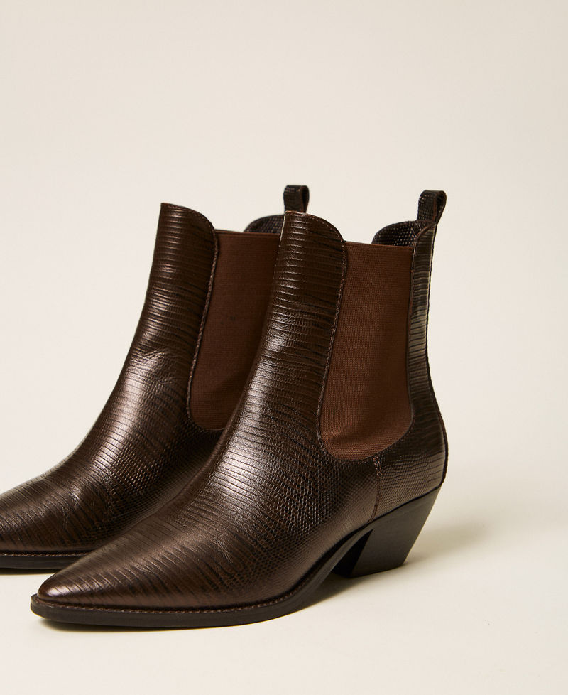 Short leather cow boots with elastics Karung Darkness Brown Print Woman 262TCP122_13674_02