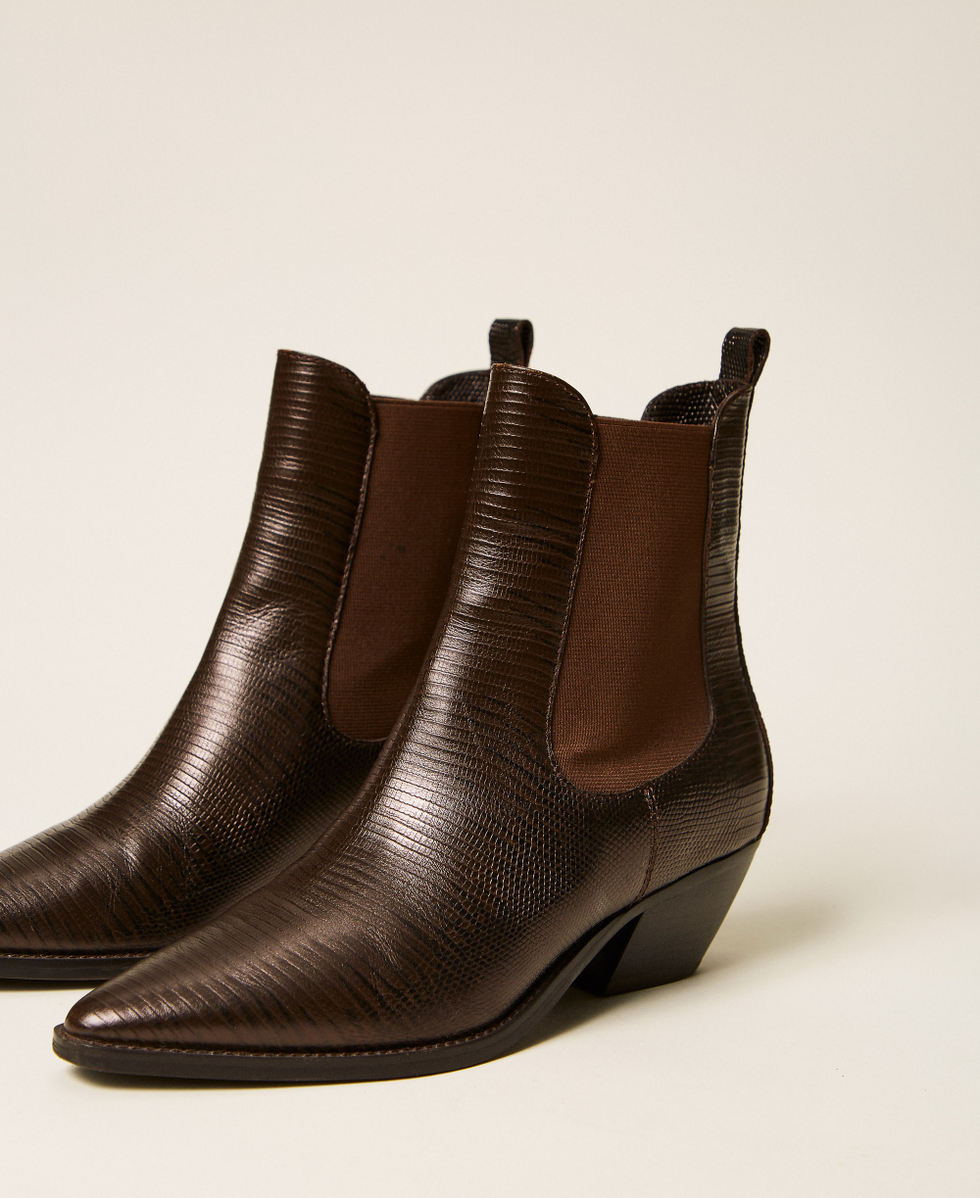 Bottines santiags en cuir avec &eacute;lastiques Imprim&eacute; Karung Marron Darkness Brown Femme 262TCP122_13674_02