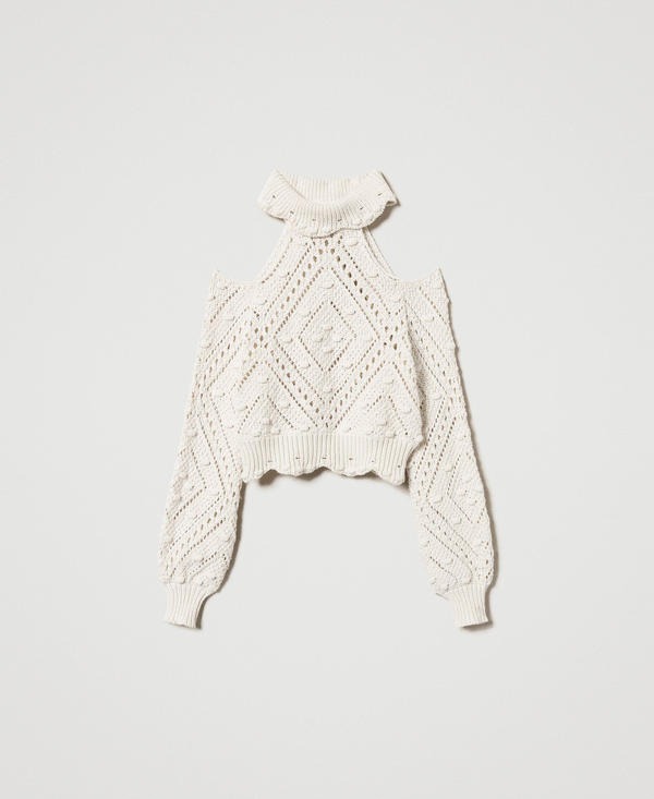 Openwork cropped turtleneck jumper