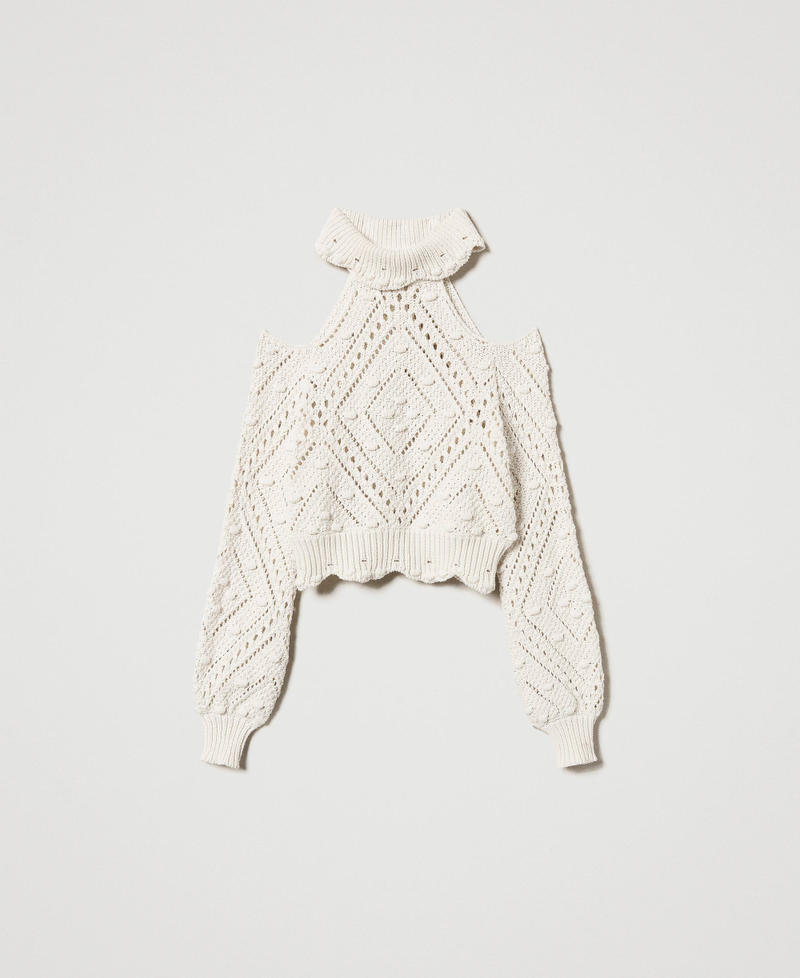 Cropped-Stehkragenpullover mit Lochmuster Light Natural Frau 251TP3540_12227_0S